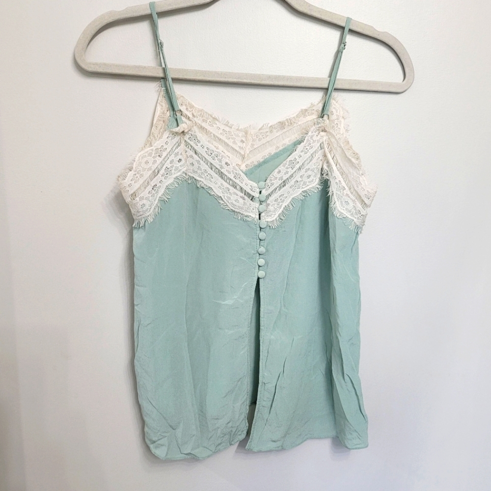 ZARA BASIC COLLECTION Mint Green and Lace Button Camisole Size M